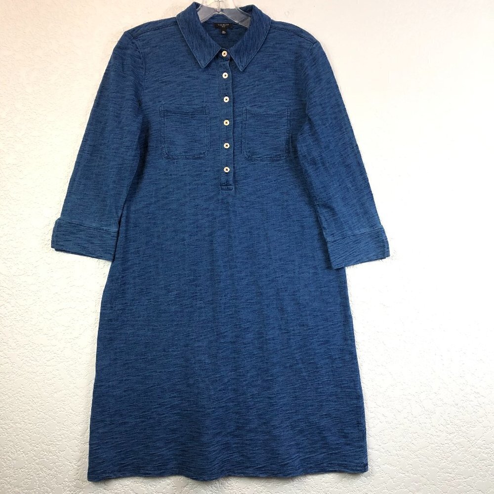 Talbots Blue Heathered Shirt Pocketed Dress